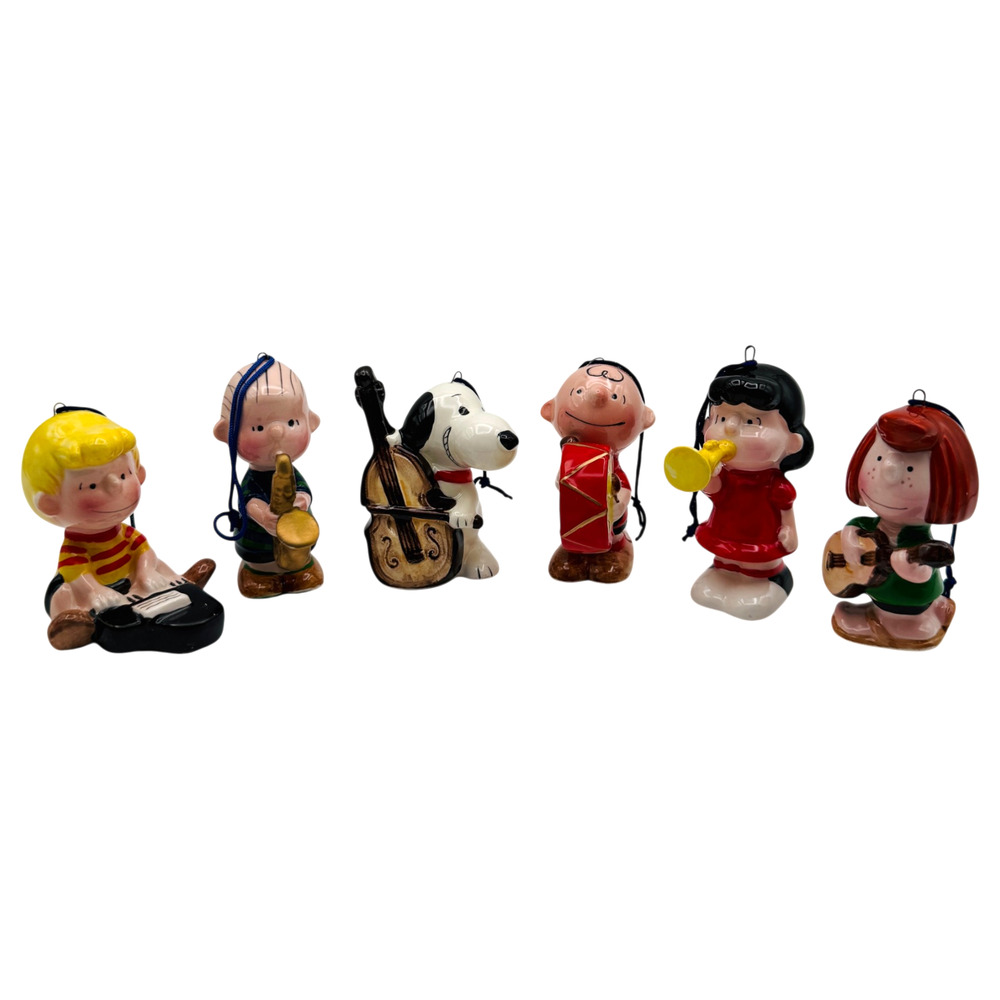 Set of 6 Vintage Peanuts Ceramic Christmas Ornaments Japan UFS Music Instruments